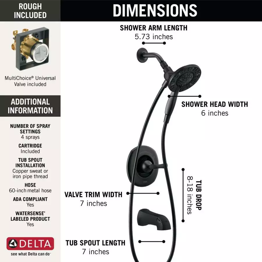 Delta Larkin Matte Black Head Shower And Bath Faucet 4-Piece Set - Image 8