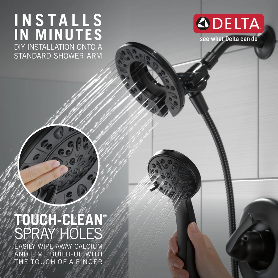 Delta Larkin Matte Black Head Shower And Bath Faucet 4-Piece Set - Image 4
