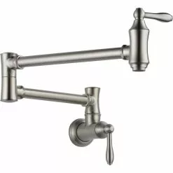DELTA Traditional Brilliance Stainless 2-Handle Pot Filler Wall Mount Traditional Kitchen Faucet
